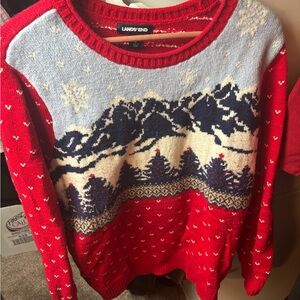 Lands' End Festive Red and Blue Women's Sweater